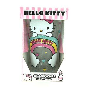 Hello Kitty 16 Oz Glassware Drinking Glass Rainbow Hearts Sanrio Silver Buffalo